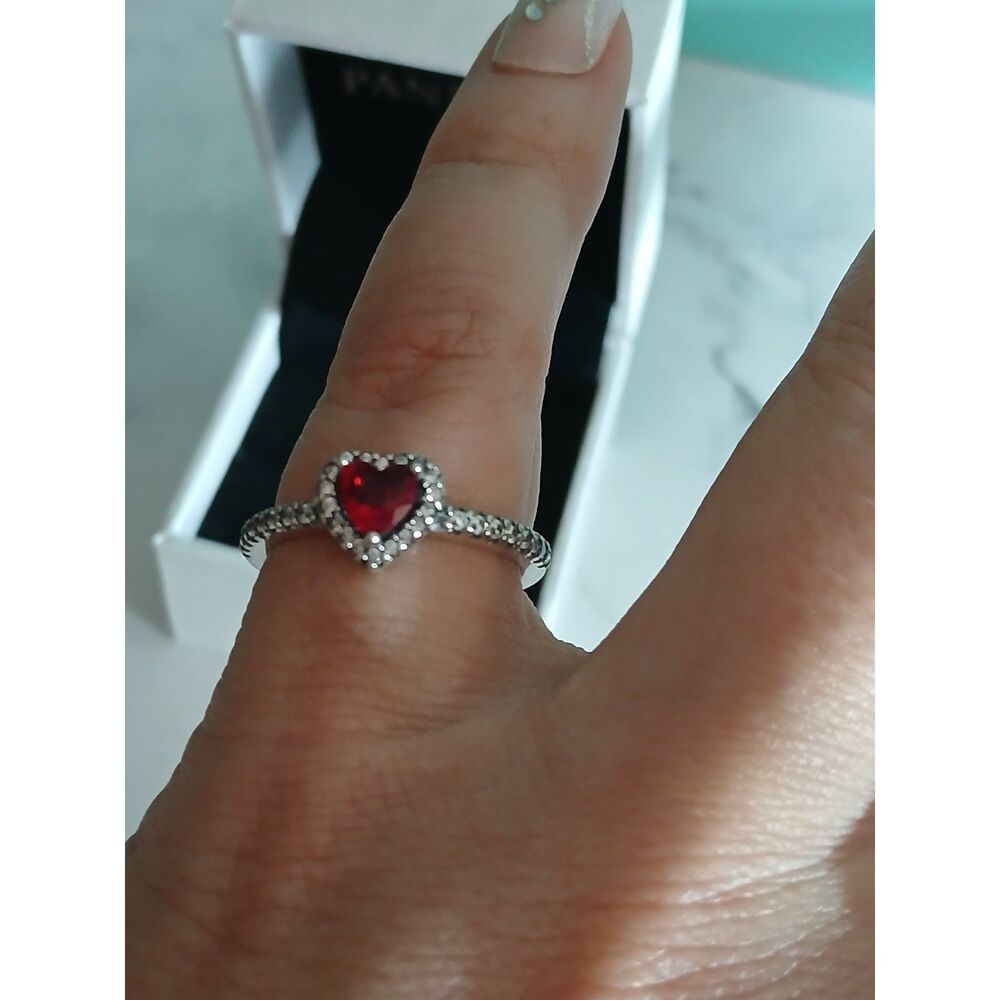 Pandora Elevated Red Heart Ring Sterling Silver S… - image 5